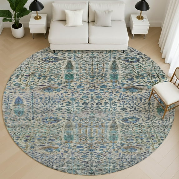 Addison Rugs Mayfield Premium Machine Washable Transitional Americana Brown Round Rug, 8' x 8'