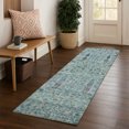 thumbnail image 1 of Addison Rugs Mayfield Premium Machine Washable Transitional Americana Teal Runner Rug, 2'3" X 7'6" Machine Washable Transitional Americana Teal Oversized Sherpa Throw Blanket, 1 of 6