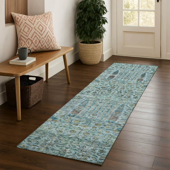 Addison Rugs Mayfield Premium Machine Washable Transitional Americana Teal Runner Rug, 2'3" X 7'6" Machine Washable Transitional Americana Teal Oversized Sherpa Throw Blanket
