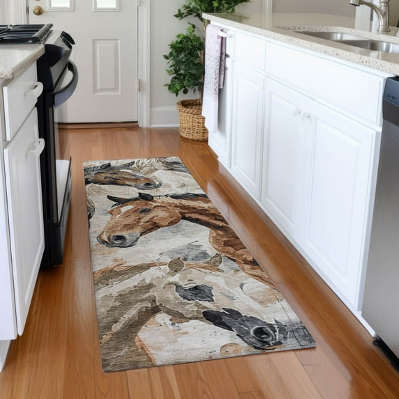 Addison Rugs Mayfield Premium Machine Washable Transitional Animal Beige Runner Rug, 2'3" X 7'6" Machine Washable Transitional Animal Beige Oversized Sherpa Throw Blanket