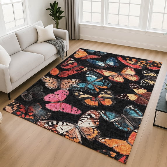 Addison Rugs Mayfield Premium Machine Washable Transitional Animal Black Rectangle Rug, 9' x 12'