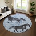 thumbnail image 1 of Addison Rugs Mayfield Premium Machine Washable Transitional Animal Denim Round Rug, 8' X 8' Machine Washable Transitional Animal Denim Oversized Sherpa Throw Blanket, 1 of 6