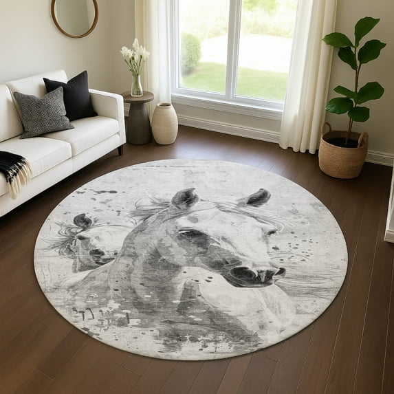 Addison Rugs Mayfield Premium Machine Washable Transitional Animal Gray Round Rug, 8' X 8' Machine Washable Transitional Animal Gray Oversized Sherpa Throw Blanket