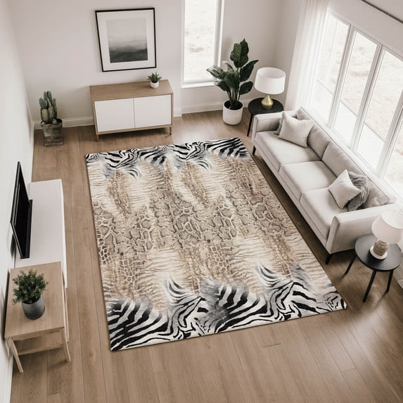 Addison Rugs Mayfield Premium Machine Washable Transitional Animal Ivory Rectangle Rug, 10' x 14'