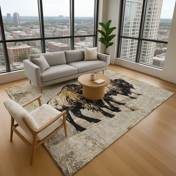 Addison Rugs Mayfield Premium Machine Washable Transitional Animal Khaki Rectangle Rug, 9' x 12'