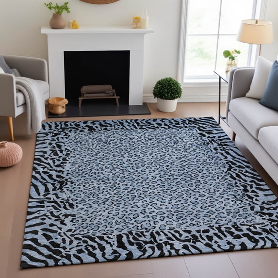 Addison Rugs Mayfield Premium Machine Washable Transitional Animal Skin Blue Rectangle Rug, 3' x 5'