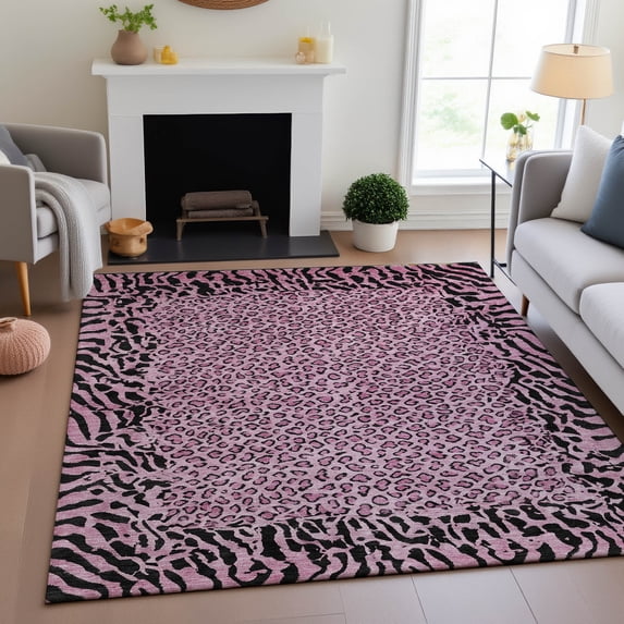 Addison Rugs Mayfield Premium Machine Washable Transitional Animal Skin Pink Rectangle Rug, 10' x 14'