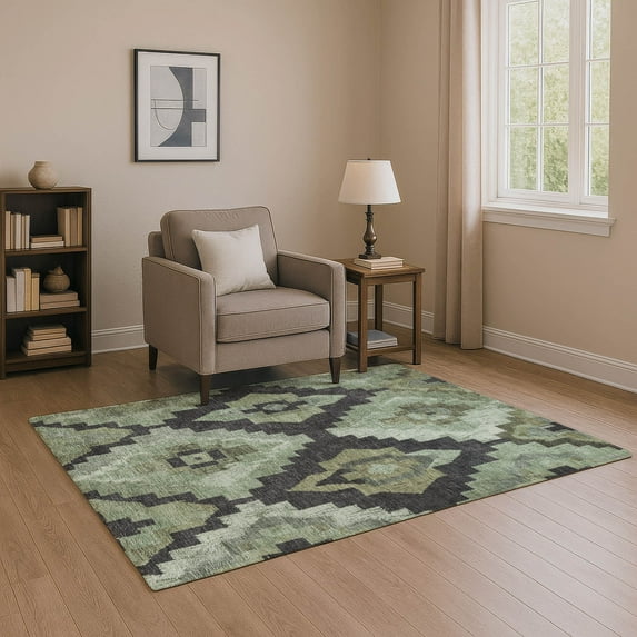 Addison Rugs Mayfield Premium Machine Washable Transitional Aztec Aloe Rectangle Rug, 9' x 12'