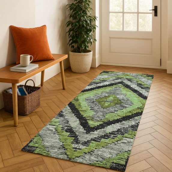 Addison Rugs Mayfield Premium Machine Washable Transitional Aztec Aloe Runner Rug, 2'3" x 7'6"