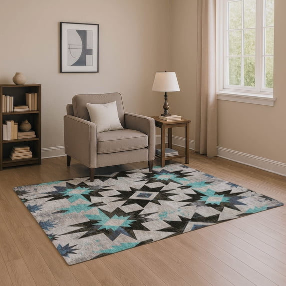 Addison Rugs Mayfield Premium Machine Washable Transitional Aztec Black Rectangle Rug, 2'6" x 3'10"