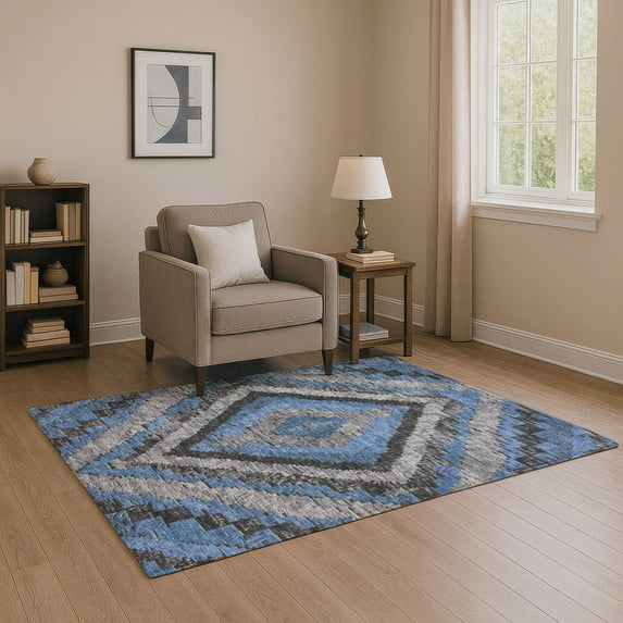 Addison Rugs Mayfield Premium Machine Washable Transitional Aztec Blue Rectangle Rug, 8' x 10'