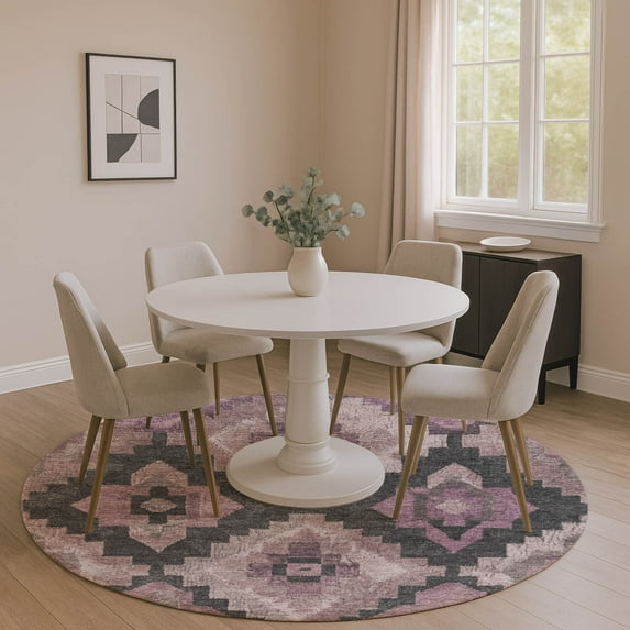 Addison Rugs Mayfield Premium Machine Washable Transitional Aztec Blush Round Rug, 8' x 8'