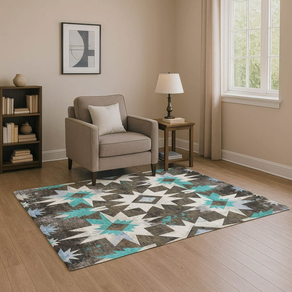 Addison Rugs Mayfield Premium Machine Washable Transitional Aztec Brown Rectangle Rug, 10' x 14'