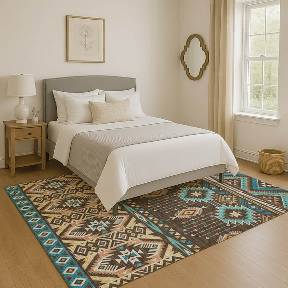 Addison Rugs Mayfield Premium Machine Washable Transitional Aztec Brown Rectangle Rug, 8' x 10'