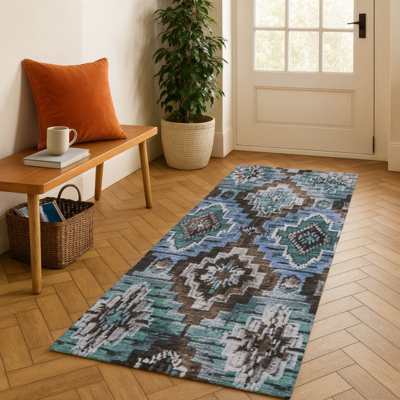 Addison Rugs Mayfield Premium Machine Washable Transitional Aztec Brown Runner Rug, 2'3" x 7'6"
