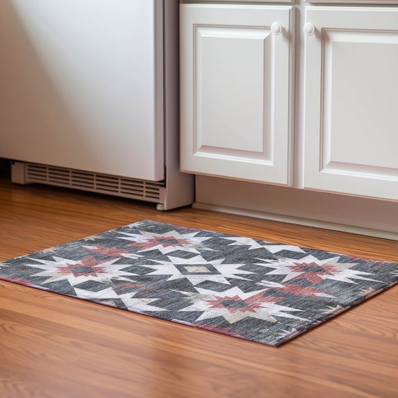 Addison Rugs Mayfield Premium Machine Washable Transitional Aztec Charcoal Rectangle Rug, 1'8" x 2'6"