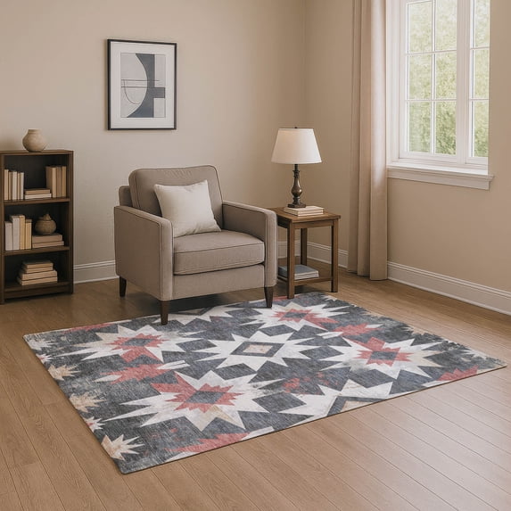 Addison Rugs Mayfield Premium Machine Washable Transitional Aztec Charcoal Rectangle Rug, 5' x 7'6"