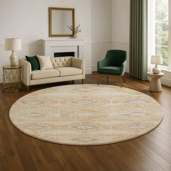Addison Rugs Mayfield Premium Machine Washable Transitional Aztec Copper Round Rug, 8' x 8'