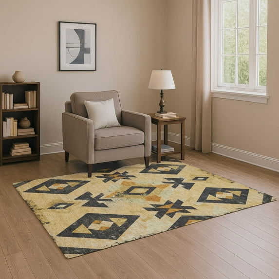 Addison Rugs Mayfield Premium Machine Washable Transitional Aztec Gold Rectangle Rug, 9' x 12'