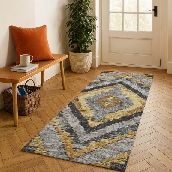 Addison Rugs Mayfield Premium Machine Washable Transitional Aztec Gold Runner Rug, 2'3" x 7'6"