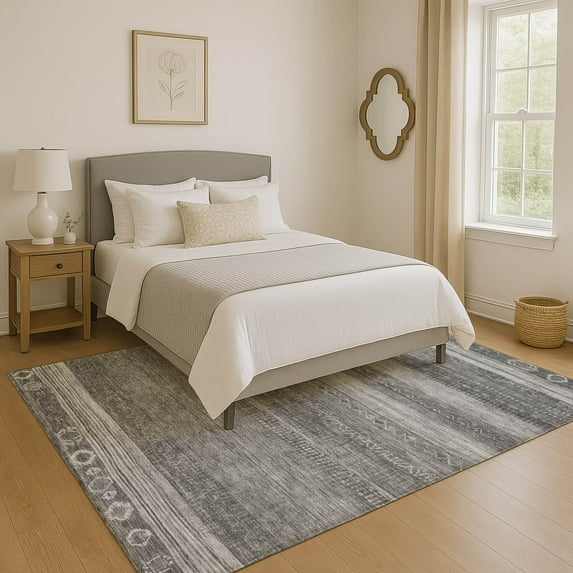 Addison Rugs Mayfield Premium Machine Washable Transitional Aztec Gray Rectangle Rug, 10' x 14'