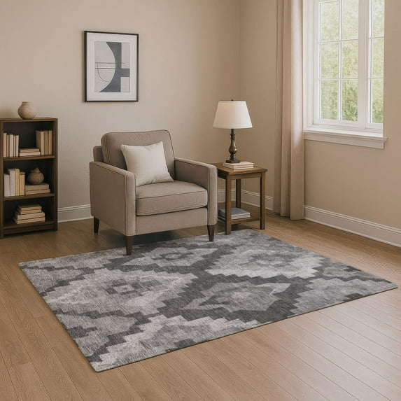 Addison Rugs Mayfield Premium Machine Washable Transitional Aztec Gray Rectangle Rug, 3' x 5'