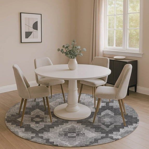 Addison Rugs Mayfield Premium Machine Washable Transitional Aztec Gray Round Rug, 8' x 8'