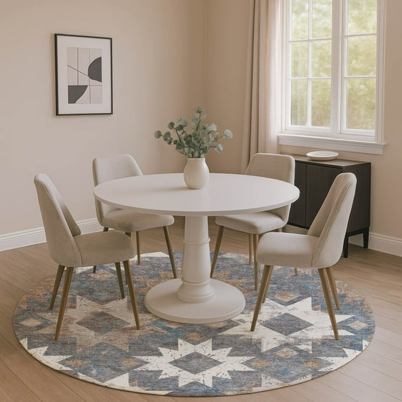 Addison Rugs Mayfield Premium Machine Washable Transitional Aztec Gray Round Rug, 8' x 8'