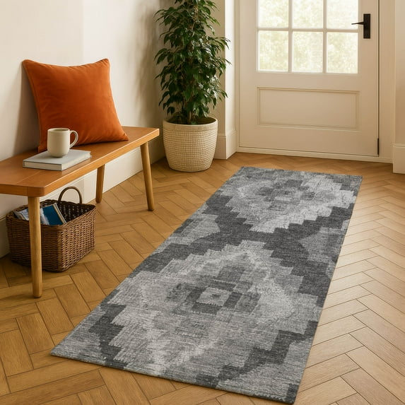 Addison Rugs Mayfield Premium Machine Washable Transitional Aztec Gray Runner Rug, 2'3" x 7'6"