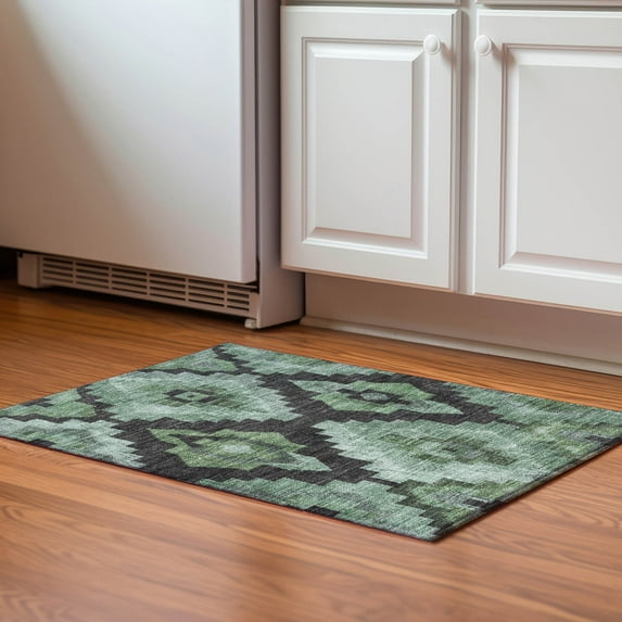 Addison Rugs Mayfield Premium Machine Washable Transitional Aztec Green Rectangle Rug, 1'8" x 2'6"