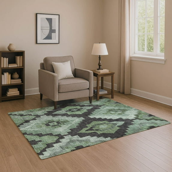 Addison Rugs Mayfield Premium Machine Washable Transitional Aztec Green Rectangle Rug, 10' x 14'