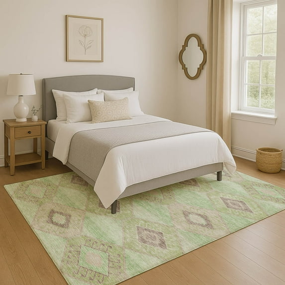 Addison Rugs Mayfield Premium Machine Washable Transitional Aztec Green Rectangle Rug, 10' x 14'