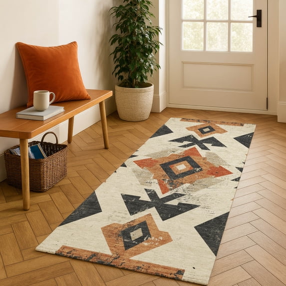 Addison Rugs Mayfield Premium Machine Washable Transitional Aztec Ivory Runner Rug, 2'3" x 7'6"