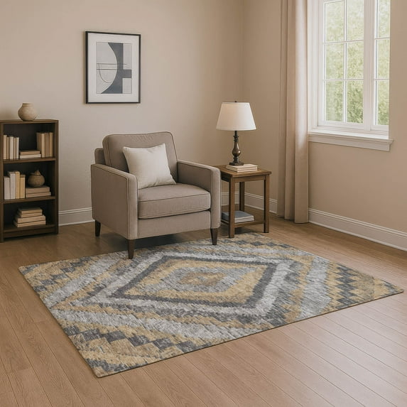 Addison Rugs Mayfield Premium Machine Washable Transitional Aztec Khaki Rectangle Rug, 10' x 14'