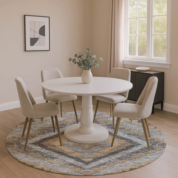 Addison Rugs Mayfield Premium Machine Washable Transitional Aztec Khaki Round Rug, 8' x 8'