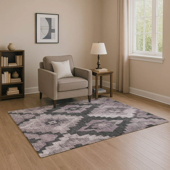 Addison Rugs Mayfield Premium Machine Washable Transitional Aztec Lavender Rectangle Rug, 3' x 5'