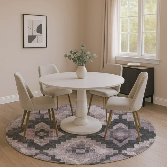 Addison Rugs Mayfield Premium Machine Washable Transitional Aztec Lavender Round Rug, 8' x 8'
