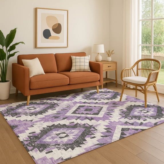 Addison Rugs Mayfield Premium Machine Washable Transitional Aztec Purple Rectangle Rug, 2'6" x 3'10"