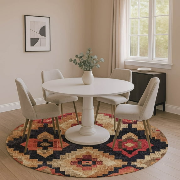 Addison Rugs Mayfield Premium Machine Washable Transitional Aztec Rust Round Rug, 8' x 8'