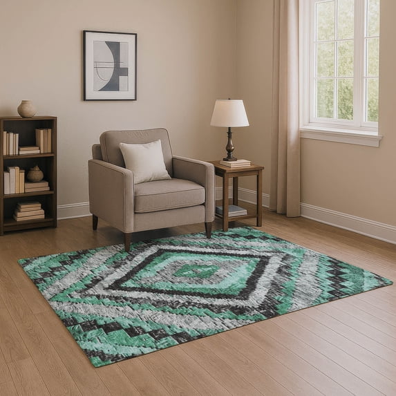 Addison Rugs Mayfield Premium Machine Washable Transitional Aztec Seafoam Rectangle Rug, 9' x 12'