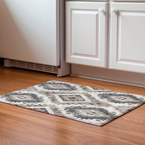 Addison Rugs Mayfield Premium Machine Washable Transitional Aztec Taupe Rectangle Rug, 1'8" x 2'6"