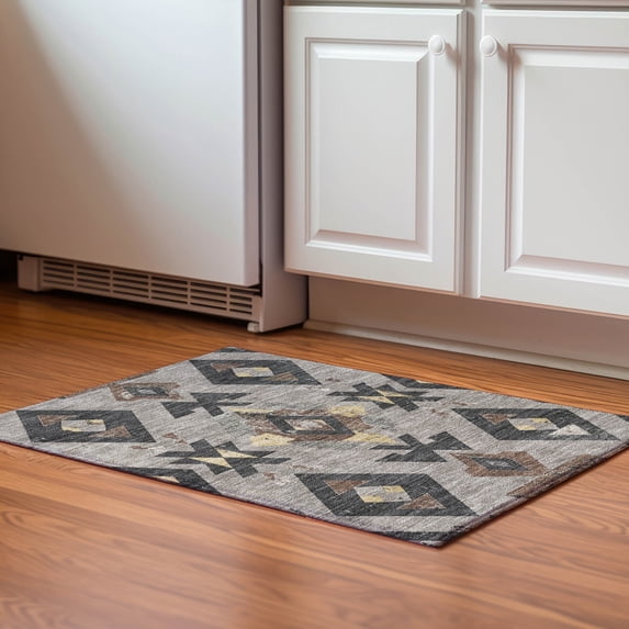 Addison Rugs Mayfield Premium Machine Washable Transitional Aztec Taupe Rectangle Rug, 1'8" x 2'6"