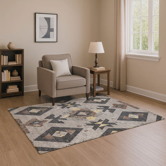 Addison Rugs Mayfield Premium Machine Washable Transitional Aztec Taupe Rectangle Rug, 2'6" x 3'10"
