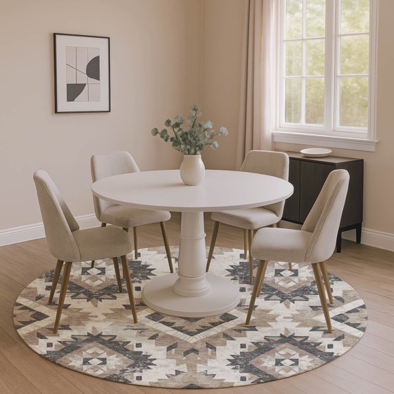 Addison Rugs Mayfield Premium Machine Washable Transitional Aztec Taupe Round Rug, 8' x 8'