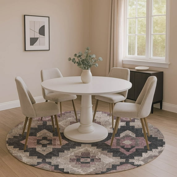 Addison Rugs Mayfield Premium Machine Washable Transitional Aztec Taupe Round Rug, 8' x 8'