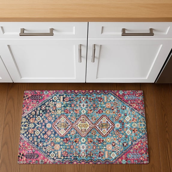 Addison Rugs Mayfield Premium Machine Washable Transitional Aztec Teal Rectangle Rug, 1'8" x 2'6"