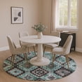 thumbnail image 1 of Addison Rugs Mayfield Premium Machine Washable Transitional Aztec Teal Round Rug, 8' x 8', 1 of 6