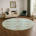thumbnail image 1 of Addison Rugs Mayfield Premium Machine Washable Transitional Aztec Teal Round Rug, 8' x 8', 1 of 6