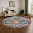 thumbnail image 1 of Addison Rugs Mayfield Premium Machine Washable Transitional Aztec Teal Round Rug, 8' x 8', 1 of 6