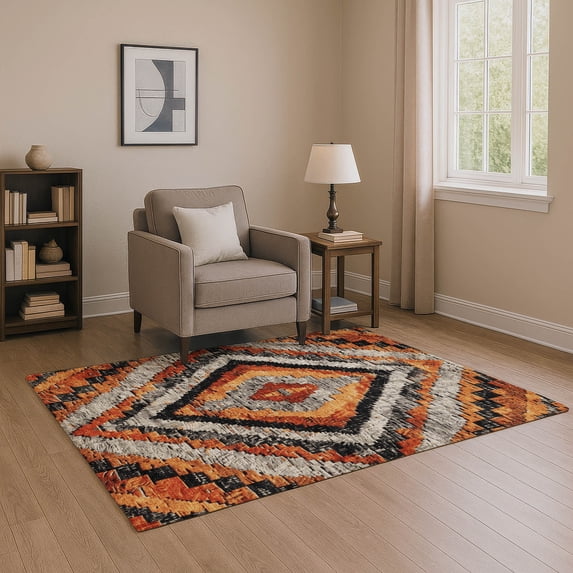Addison Rugs Mayfield Premium Machine Washable Transitional Aztec Terracotta Rectangle Rug, 9' x 12'